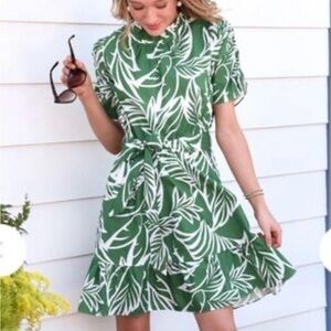 Green Leaf Print Dress